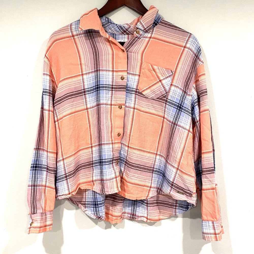 Justice Pink Flannel Plaid Button Down Shirt Girls Size XL Plus (16P/18P)